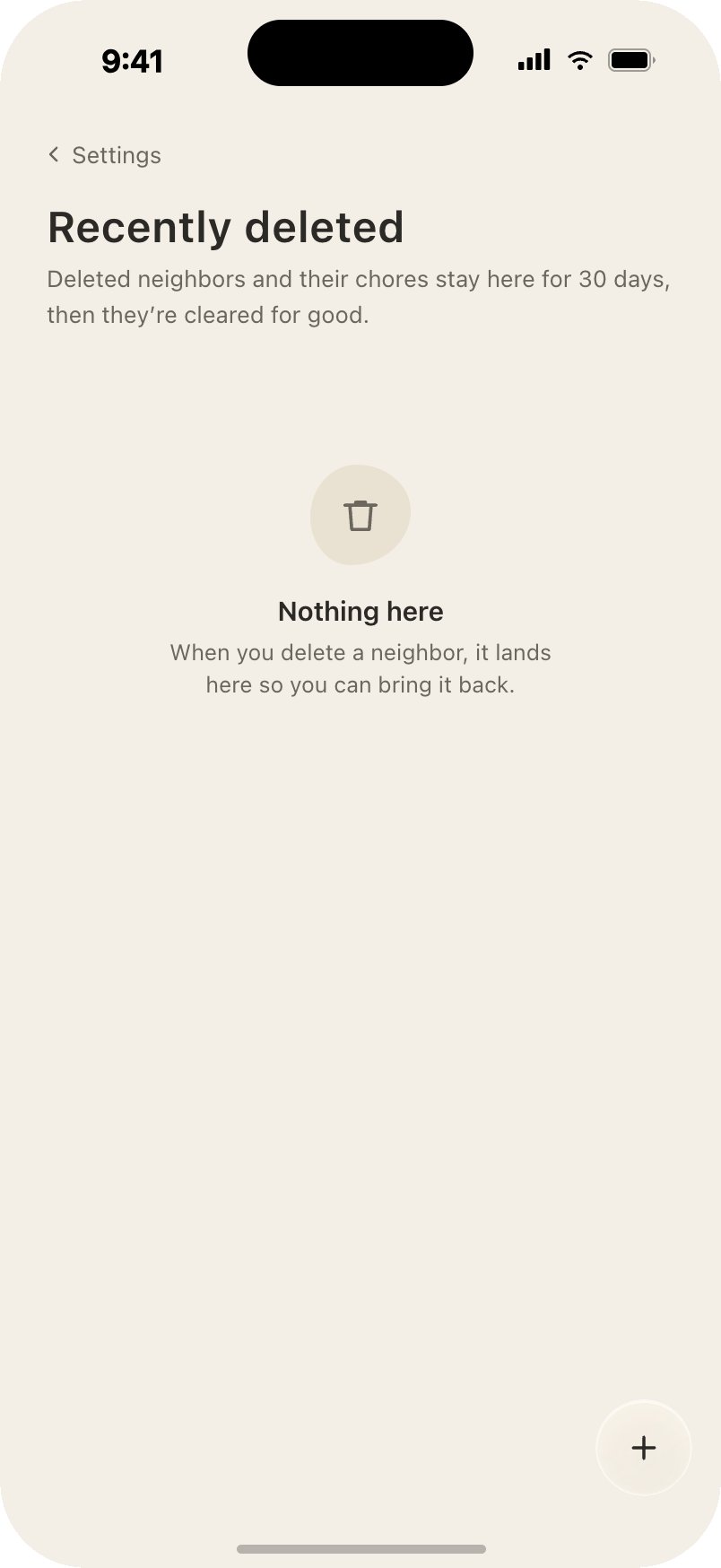 Recently deleted: deleted zones and their chores stay restorable for 30 days