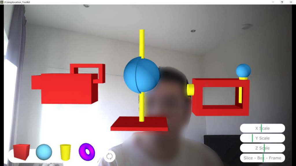 The ShapeOverlay tool: simple 3D shapes overlaid on a shared video call, ready to be moved, turned and resized together
