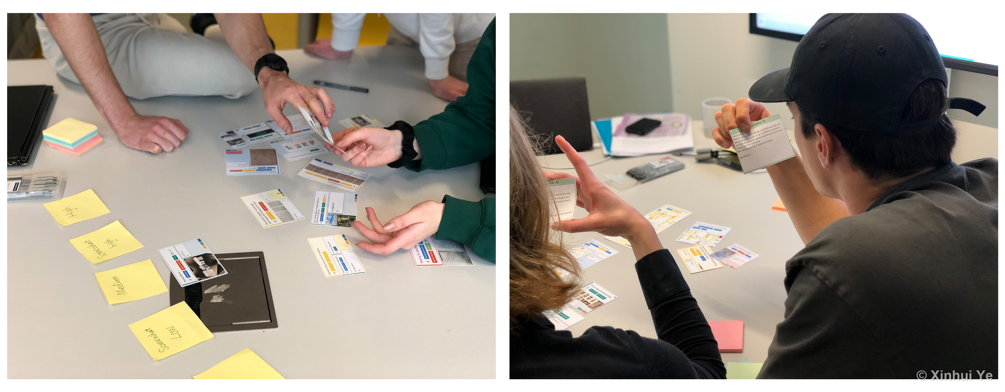 Designers sorting and discussing physical activity cards in the end-of-project group reflection session